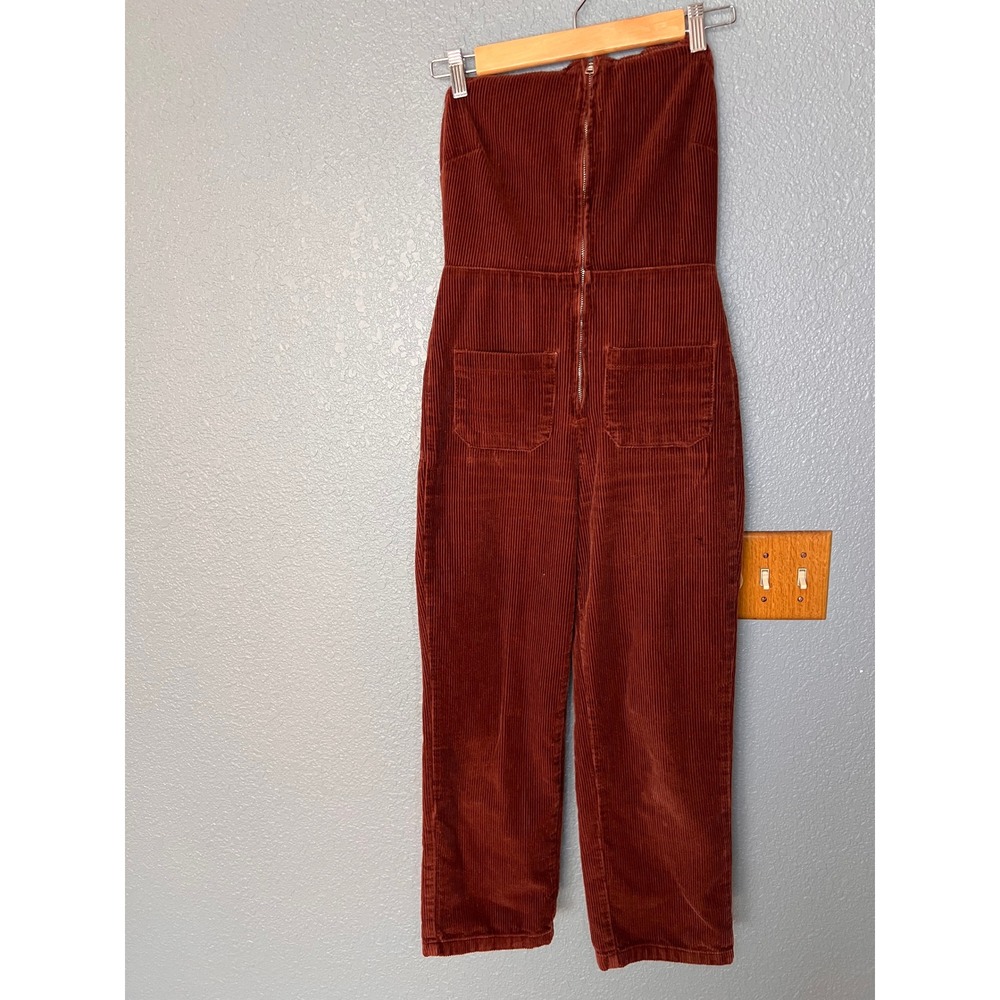 Free People Corduroy Front Zip Jumpsuit Rust Brown Size 2 Straight Leg